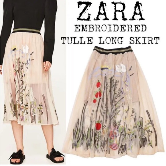 Zara Dresses & Skirts - Zara embroidered Tull Skirt Size Small